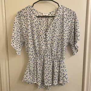 Sienna Sky White Floral Print Peplum Blouse Size XS